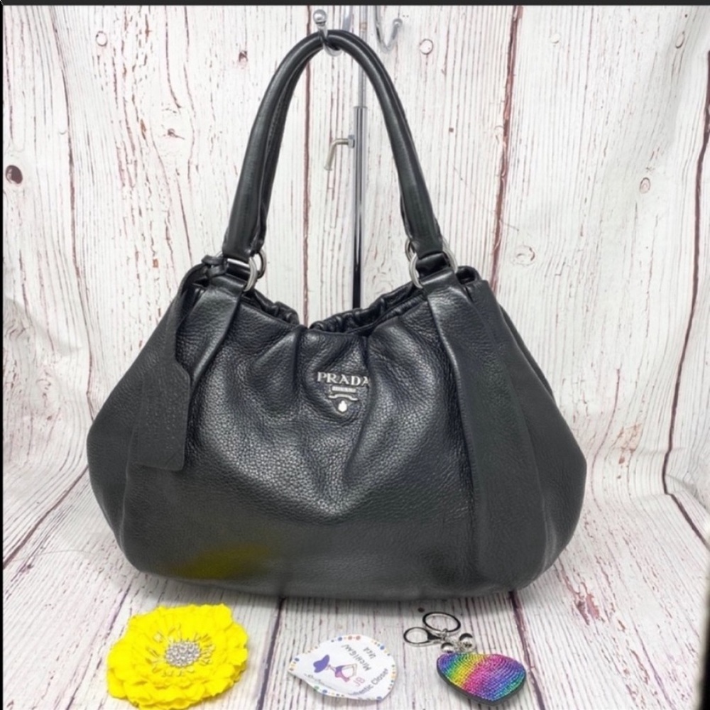 PRADA Black Calfskin Leather Tote Bag